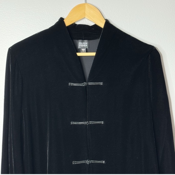 NEW Eileen Fisher Jacket Top Frog Button No Collar Black Silk Blend Black Tunic - Picture 2 of 11